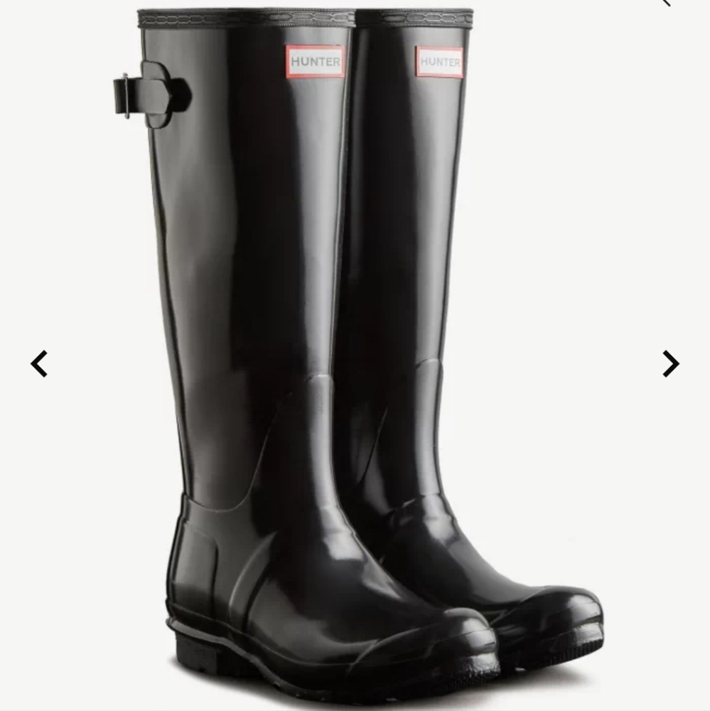 Hunter Women's Tall Back Adjustable Gloss Rain Boots with 2 pairs of boot sucks
